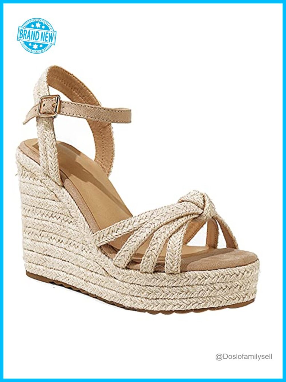 Womens Linen Straw Espadrille Wedge Sandals Open Toe Platform Ankle Strap